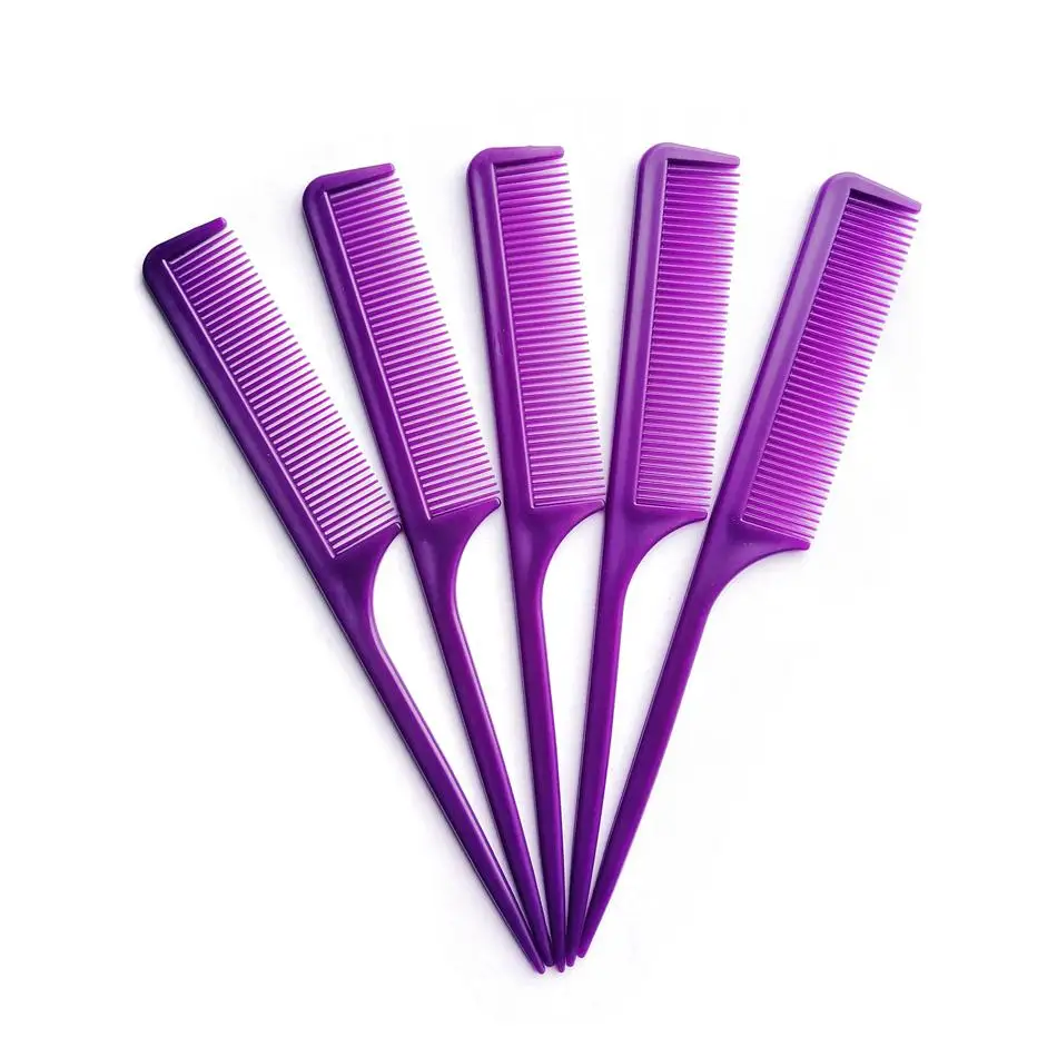 

5pcs Purple Professional Salon Tail Comb Heat Resistance Fine-tooth Cosmetic Tail Comb Make up Tools For Woman Multicolor