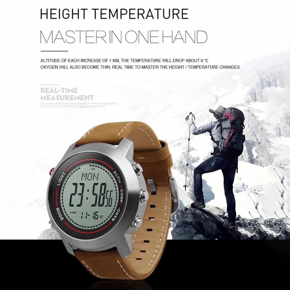 MG03 Смарт часы кожаный ремешок Многофункциональный 5ATM нержавеющая сталь циферблат Альпинист Спортивные часы альтиметр барометр термометр