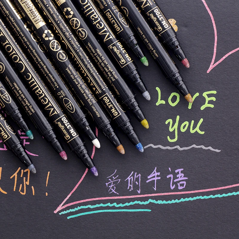 

12 colors set Metallic Brush Marker Birthday Gift Card Making Metallic Color Pen for DIY Photo Album glass wine marker