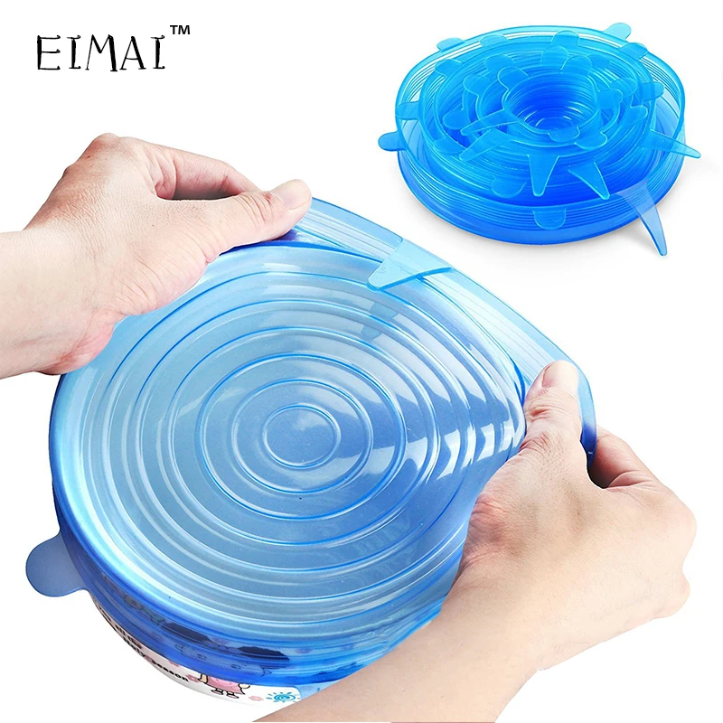 

EIMAI 6pcs/bag Multi-function Silicone Saran Food Wrap Lid-bowl Creative Kitchen tools Stretch Lids Silicone Cover Pan A18