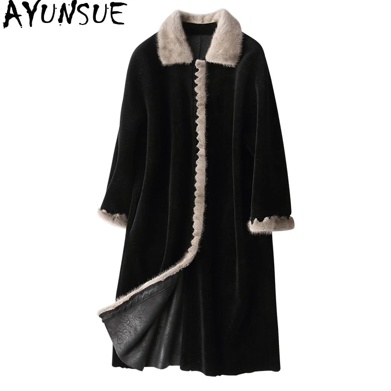 AYUNSUE 2019 овечья шерсть пальто женская теплая зимняя куртка натуральный мех норки