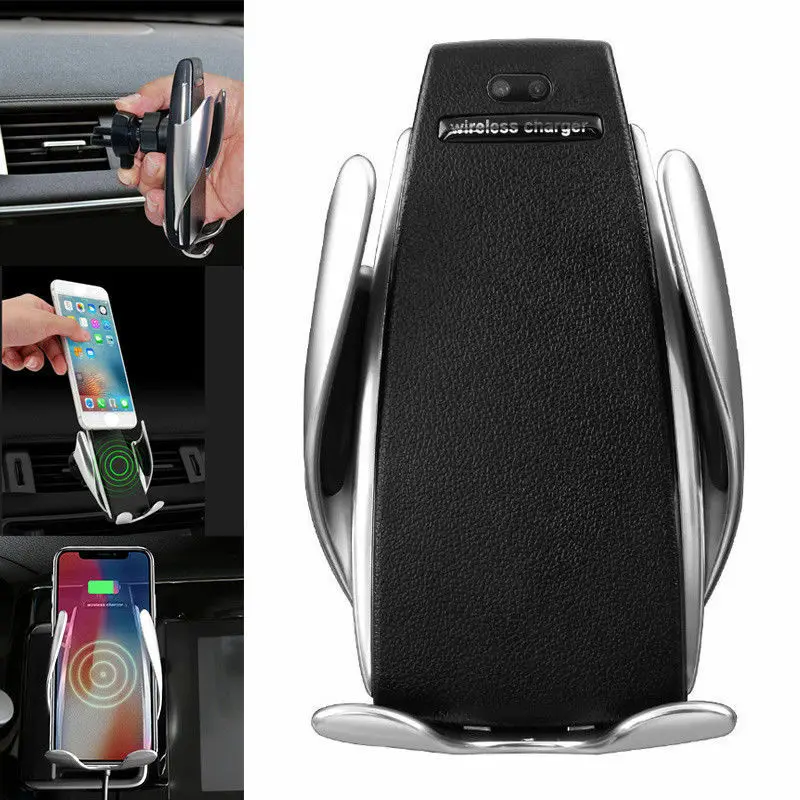 

Automatic Clamping Wireless Car Charger Infrared Sensor Mobile Phone Stand Mount Holder With Receiver for iPhone Samsung