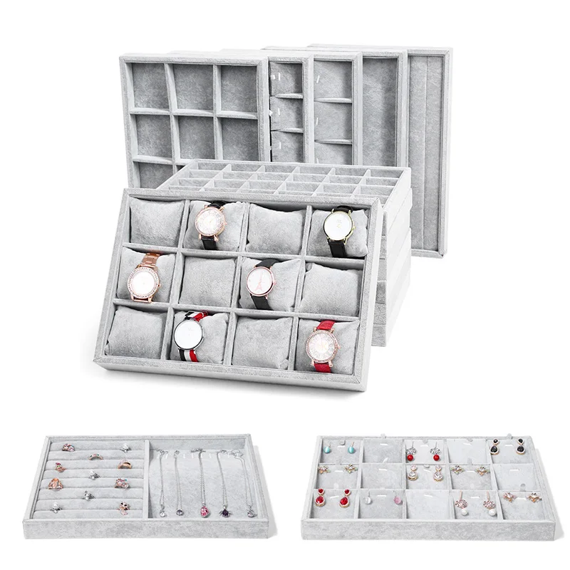 

Velvet Jewelry Storage Case Display Holder Bracelet Ring Earring Jade Trays Grey Jewelry Storage Organizer Box Case