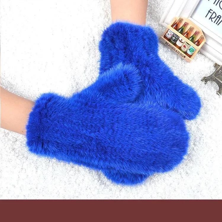 006 Новые популярные зимние женские перчатки из натурального меха норки милые женские перчатки из натурального меха норки Хорошие эластичные женские зимние вязаные - Цвет: blue A