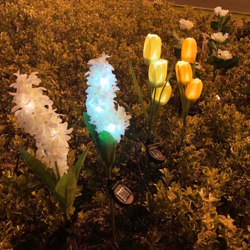 Открытый декоративный сад светодио дный солнечный светильник гиацинта цветок для газона патио путь подъездных дорожек пейзаж освещения