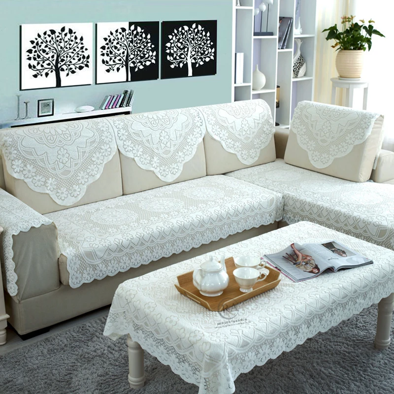 lace sofa cover on