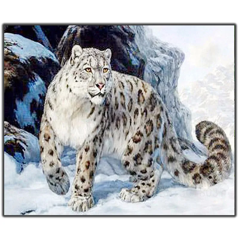 5D Diy Diamond Painting Cross Stitch Winter Snow Leopard Needlework 3D