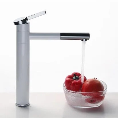 

White painting with chrome Brass faucet Bathroom Sink Lavatory Basin Faucet mixer tap with 360 degree rotate spout