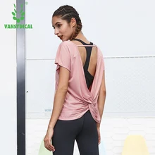 Vansydical спортивные топы, Женский тренажерный зал, сексуальные рубашки для йоги, короткий рукав, сексуальная открытая спина, дышащая фитнес-тренировка, футболки для бега