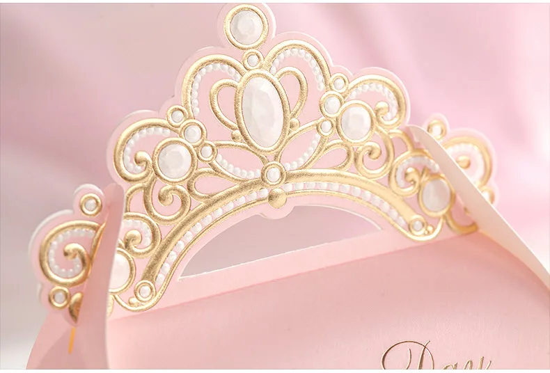 CB6072, 50 шт., светло-розовые блестящие перлы Корона свадебный подарок коробки для конфет