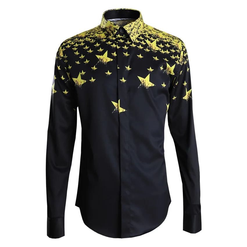 

New Arrival Fashion High Quality Starlight Black Men Style Print Casual Shirts Single Breasted Long Sleeve Plus Size M LXL-4XL
