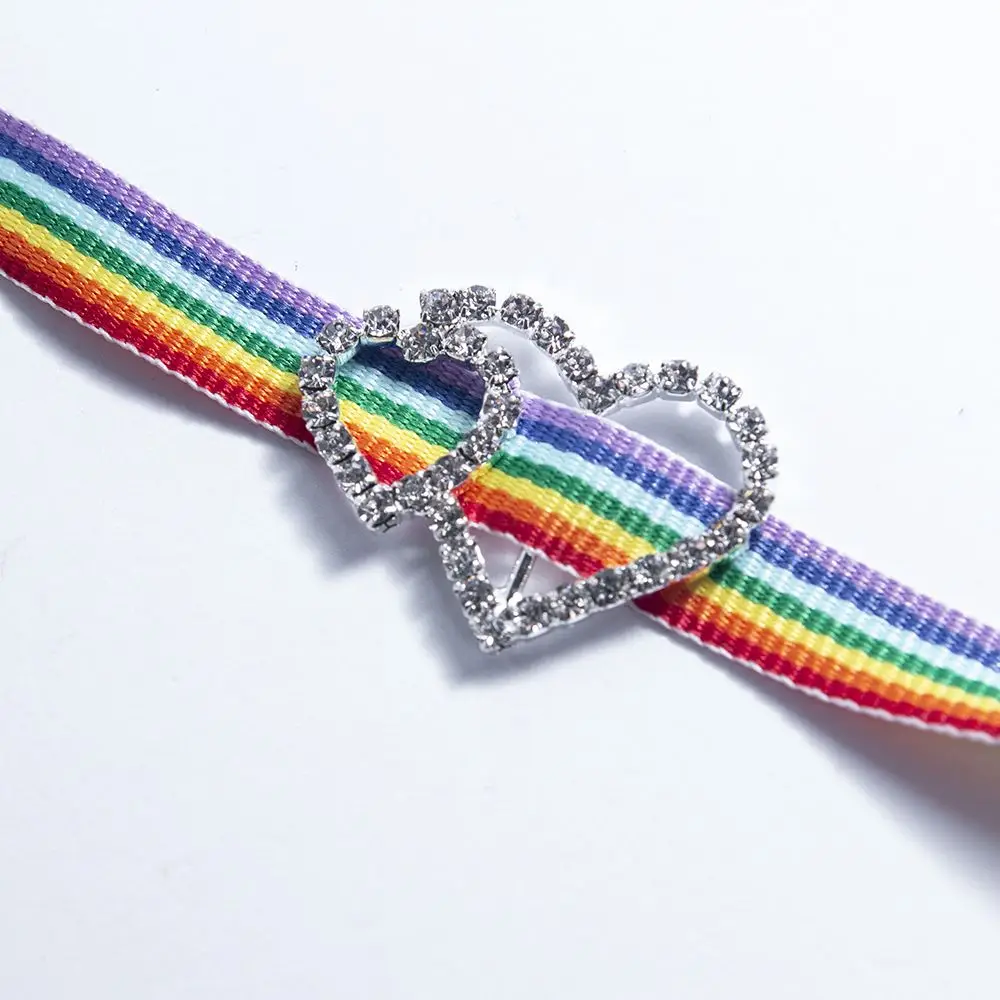 3 Pcs Glitter Rhinestone Double Heart Metal Ribbon Buckles Wedding