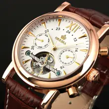 ORKINA Tourbillon Wrap Розового Золота Кожаный Ремешок Механические Мужские Наручные Часы Reloj Masculino