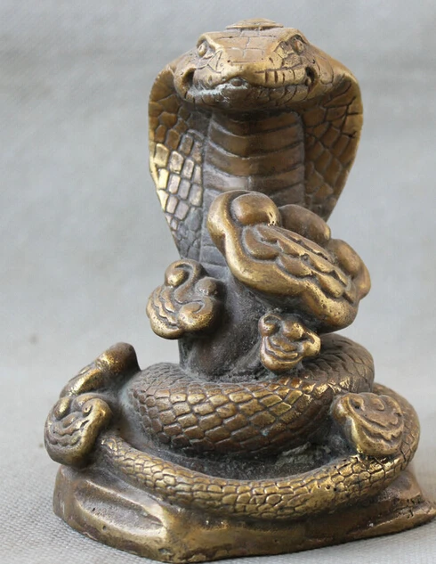 

5" Old Chinese Bronze FengShui Animal Zodiac Year Snake Wealth Statue Sculpture R0711