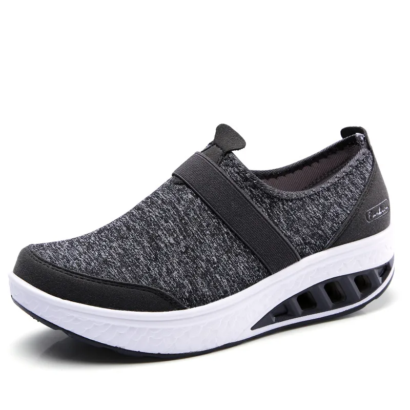 PINSEN/ г. осенние женские кроссовки обувь на плоской платформе Женская Повседневная дышащая обувь из сетчатого материала обувь на толстой подошве без застежки - Цвет: Dark Grey