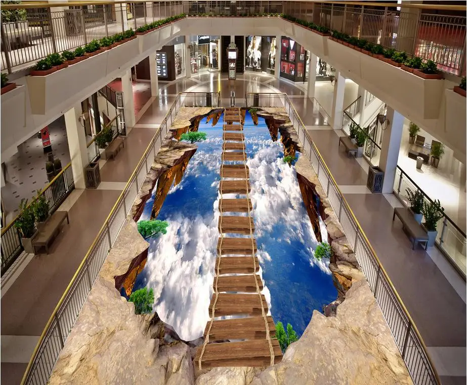 

Custom Photo Floor 3D Wallpaper Modern Art Sky suspended boardwalk 3D floor painting PVC Wall Paper Self-adhesive Floor Mural
