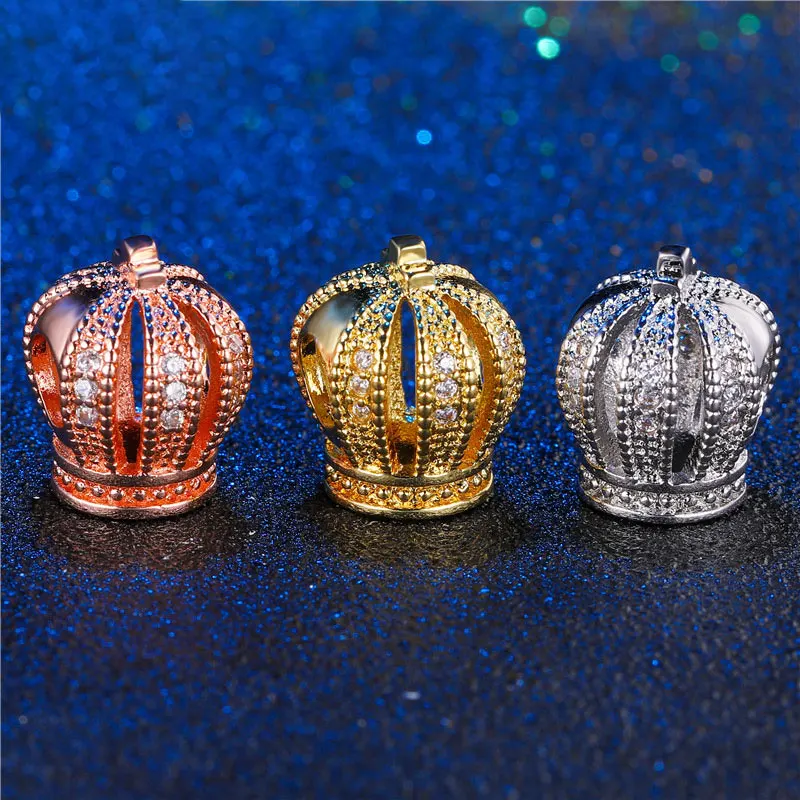 

5pcs/lot CZ Crown Beads DIY Copper Metal Micro Pave Cubic Zirconia Crown Spacer Beads for Beaded Men Bracelet Handmake Jewelry
