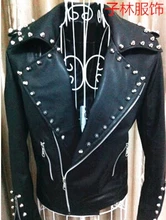 Black oblique zipper Rivets short coat new design PU leather jacket fashion mens motorcycle faux leather jackets and coats 2XL