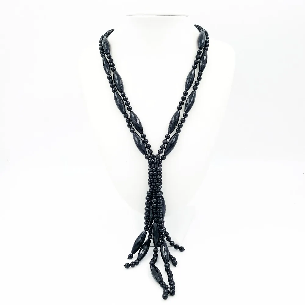 LiiJi Unique Natural Stone Black Agates Onyx Facted beads Tassels pendant Fashion Necklace 21inches цена LiiJi Unique Natural Stone Black Agates Onyx Facted beads Tassels pendant Fashion Necklace 21inches цены онлайн