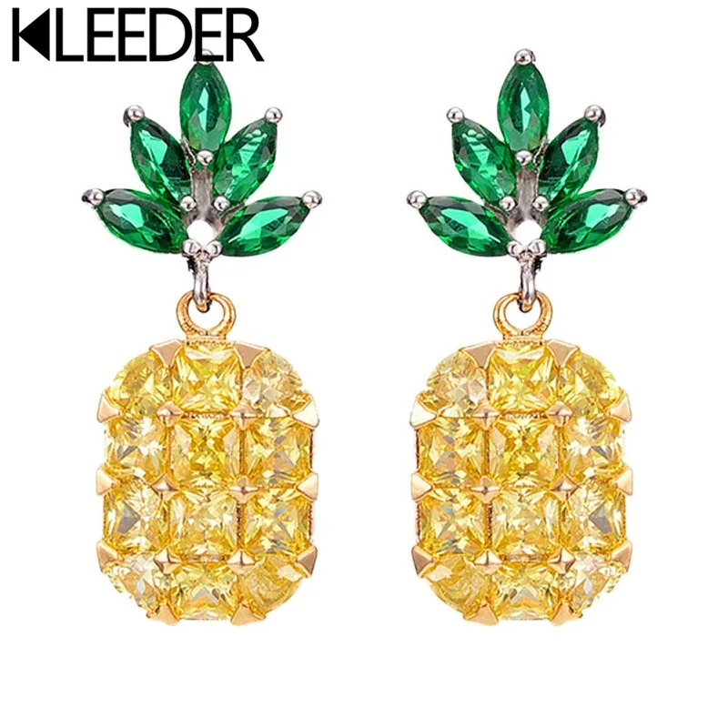 

KLEEDER Lovely Pineapple Earrings Yellow Pink Fruit Silver Crystal Stud Earring for Women Gifts Fashion Hypoallergenic Jewelry