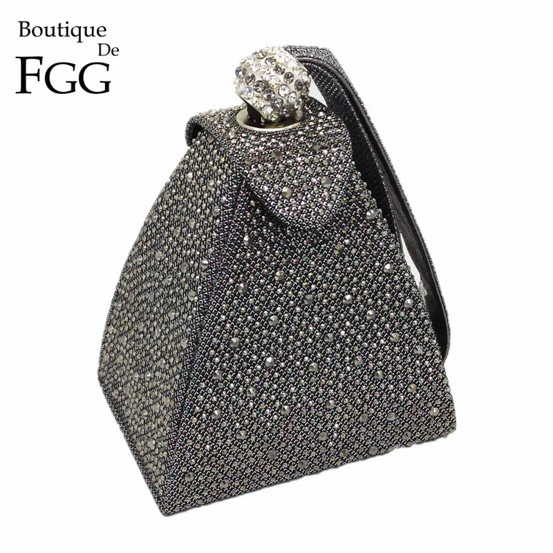  Vintage Diamond Bridal Wedding Purse Mini Gray Pyramid Party Handbags Women Bag Wristlets Clutches  - 32583136143