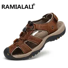 Ramialali/Новинка; модные летние мужские сандалии; пляжные дышащие мужские шлепанцы; кожаные мужские сандалии; мужская повседневная обувь; высокое качество