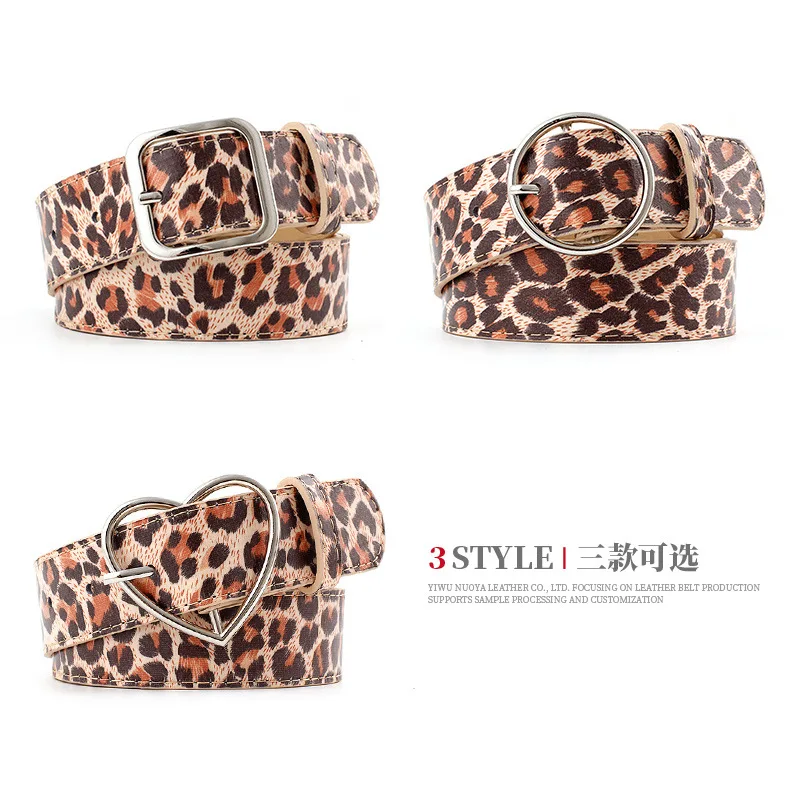 

Fashionable PU Leather Belt for Women Metal 3 Style Buckle Leopard Design Wedding Party Dress Decorative Belts for Ladies Belts