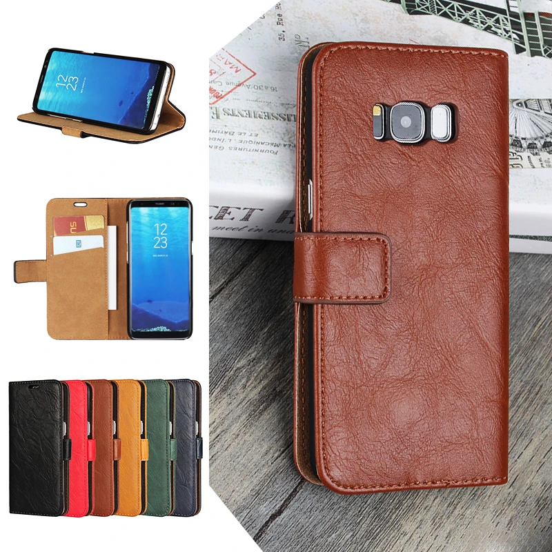 Vintage Leather Flip Cover Case With Card Pocket For Samsung Galaxy S8