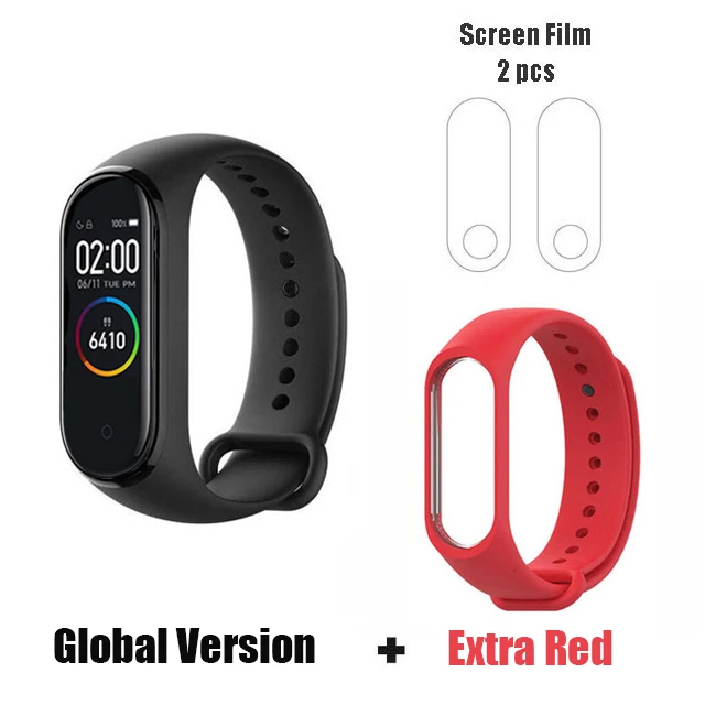 Xiaomi mi-браслет 4, новейший музыкальный смарт-браслет mi Band 4, цветной экран, Bluetooth 5,0, глобальная версия - Цвет: GLo extra red film