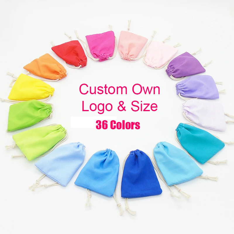

50PCS Custom Logo Jewelry Bag Soft Washed Velvet Drawstring Bags Cosmetic/Storage/Wedding/Packing/Gift/Earrings/Watch/Bead Pouch