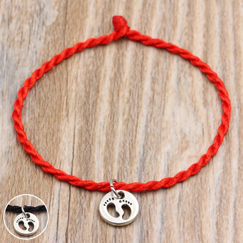 

Footprint Charms Bracelets Red Thread String Bracelet Lucky Red Handmade Rope Bracelet for Women Men Lover Couple Jewelry