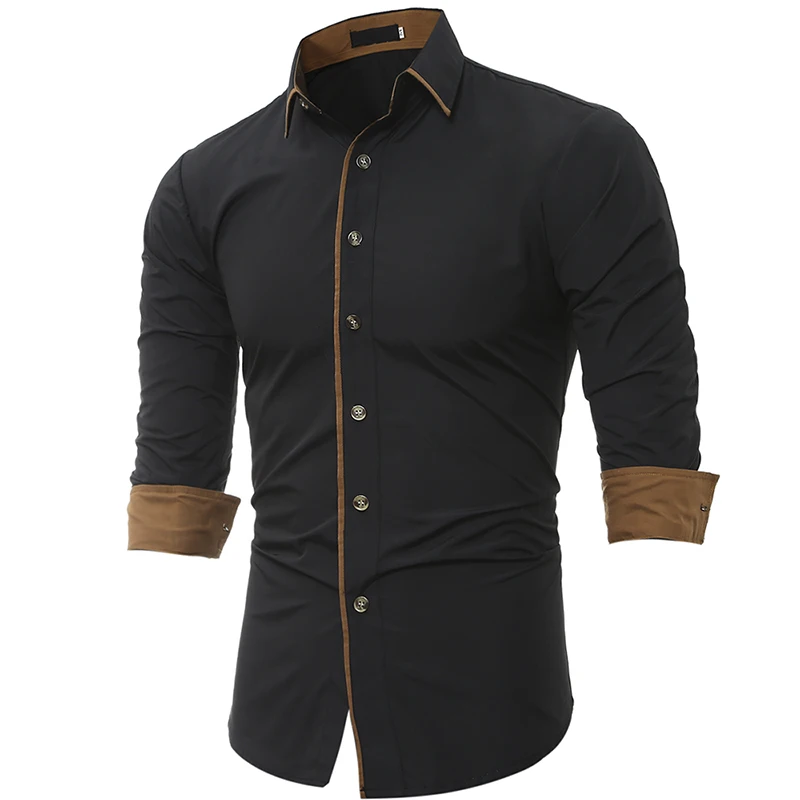 Бренд Мода 2017 г. мужские рубашки с длинными рукавами Топы классический личности отделкой мужская одежда Рубашки тонкий Для мужчин рубашка