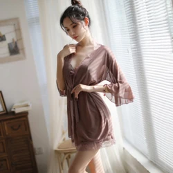 Brand New Women Robe Gown Sets 2019 Summer Sexy Lace Night Gown Full Sleeve Transparent Sleepwear Bathrobe Night Dress Homewear Brand New Women Robe Gown Sets 2019 Summer Sexy Lace Night Gown Full Sleeve Transparent Sleepwear Bathrobe Night Dress Homewear