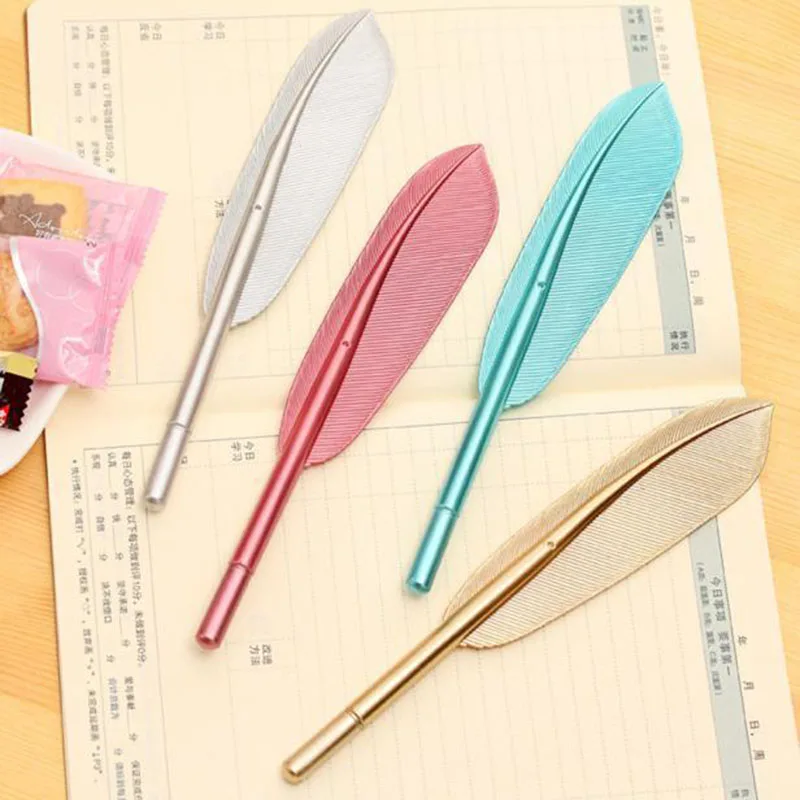 JX-LCLYL 4pcs Cute Feather Ballpoint Ink Pen Office Students Stationery Random Color