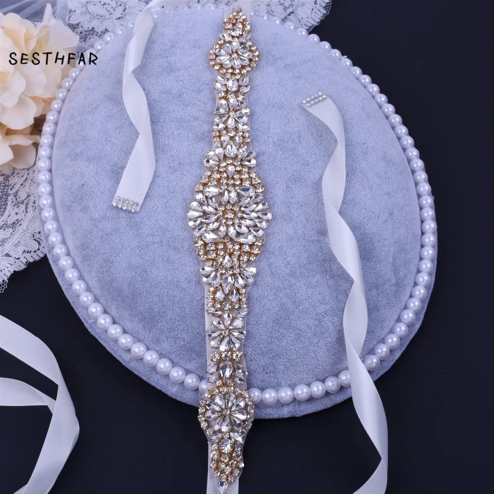 

Rhinestone belt Gold wedding belt livraison rapide bridal crystal diamond belt For satin belt wedding dress accessories