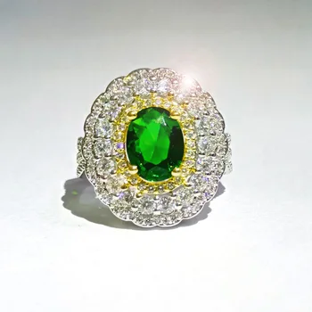 

Emerald diamond rings Rose golden jade crystal opal Zircon luxury full diamond color separation ladies ring Gift for woman B2299