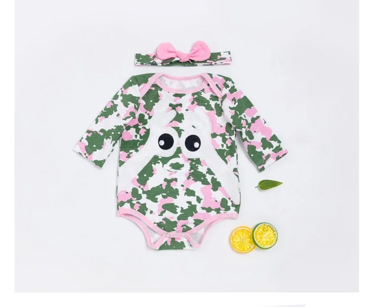 

DOLLMAI reborn baby girl dolls clothes green and pink camouflage clothing with headband suit 50-55cm dolls accessories