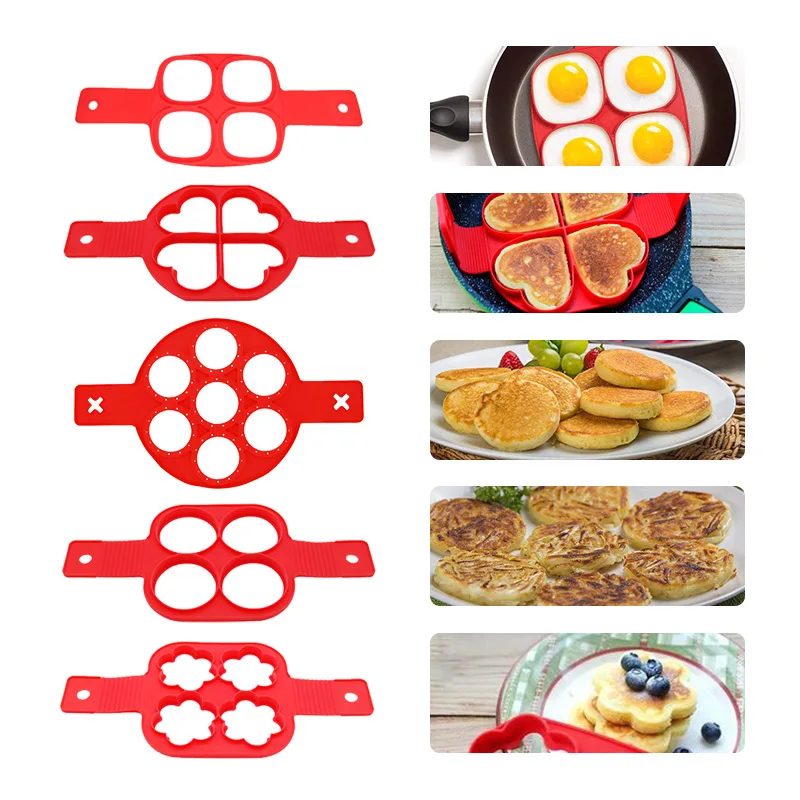 4Holes Round/Square/Heart/Flower Shaped Silicone Pancake Maker DIY Egg Ring Nonstick Omelette Mold Bakeware Tools | Дом и сад