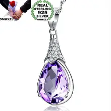 OMHXZJ,, Европейская мода, женские вечерние, для девушек, свадебный подарок, аметист, циркон, 925 пробы, серебро, ожерелье, подвеска, шарм, CA51