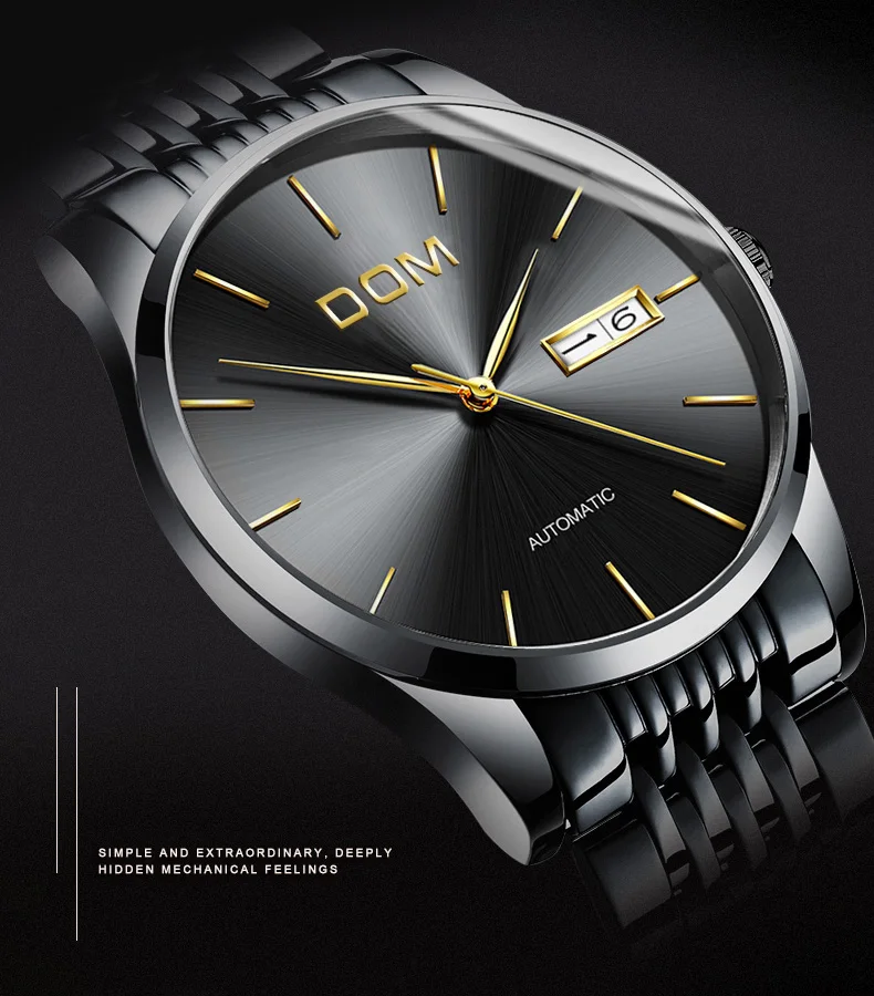 DOM дизайн автоматические мужские часы модные повседневные мужские деловые часы Мужские механические наручные часы Relogio Masculino M-89BK-1M