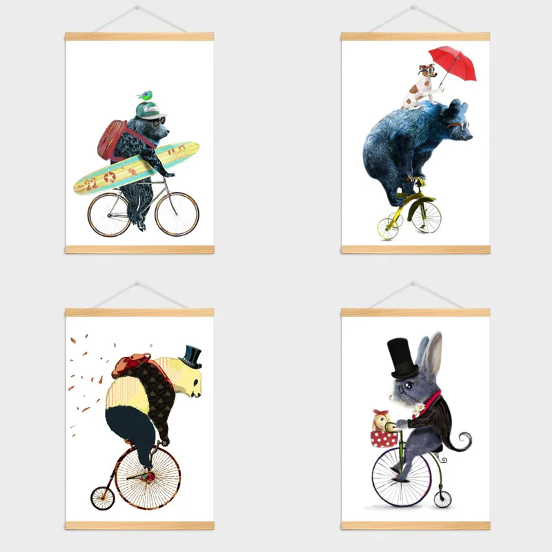 

Nordic Art Bear Canvas Poster Painting Wooden Frame Wall hanging Picture for Children Baby Room Decoration