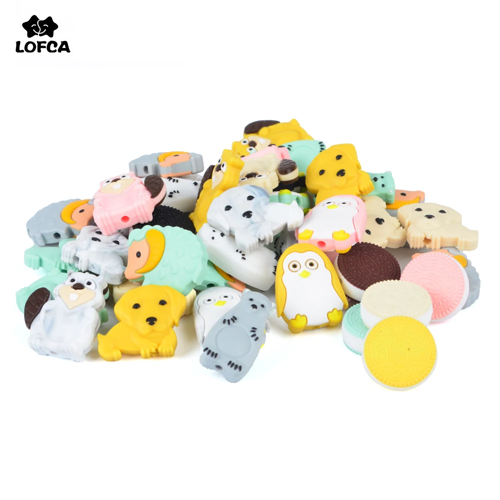 

Lofca Silicone Beads 5pcs/lot Mini Animal Beads Teething Jewelry Baby Teether Pacifier Clip Pearl Beads Food Grade Dental Care