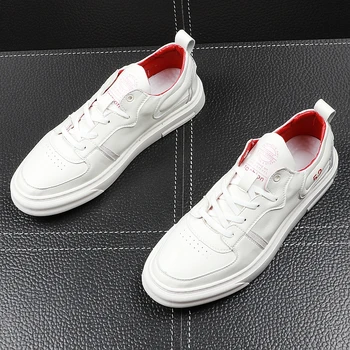

CuddlyIIPanda Men Fashion Board Shoes Leather New Arrival Youth Loafers Spring Autumn Walking Casual White Shoes Male Sneakers