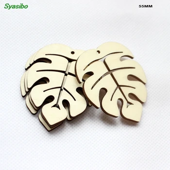 

55mm Natural Blank Wooden Monstera Earrings Party Gifts Rustic Wood Keychains Tags Supplies Craft 2.2"-CT1533A