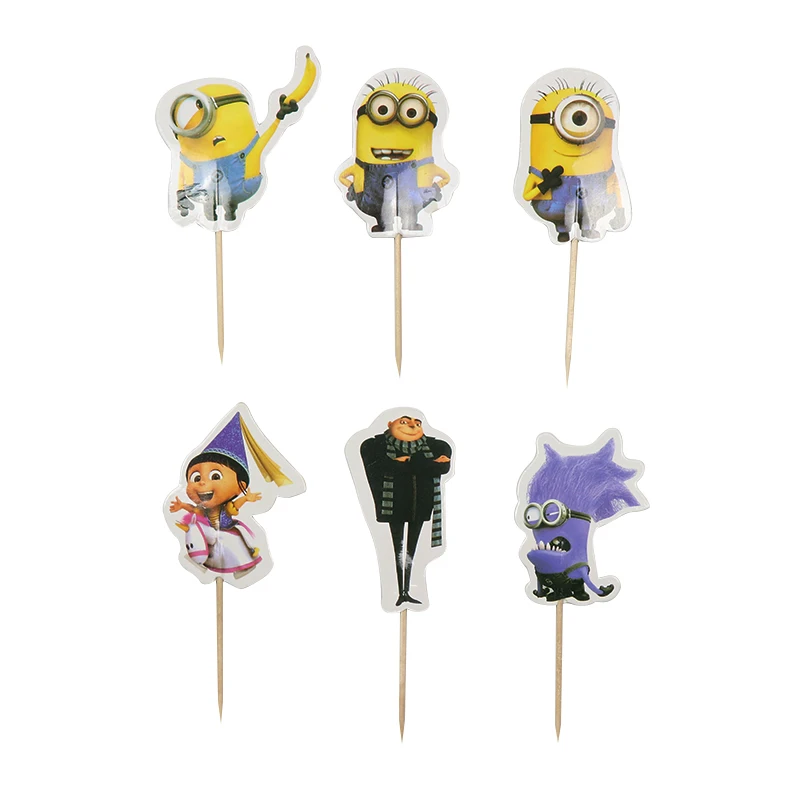 

24PCS/set Cartoon Minions Cupcake Toppers Pick Funny For Kids Birthday Party Decoration Event Party Wedding Cake Topper Supplies