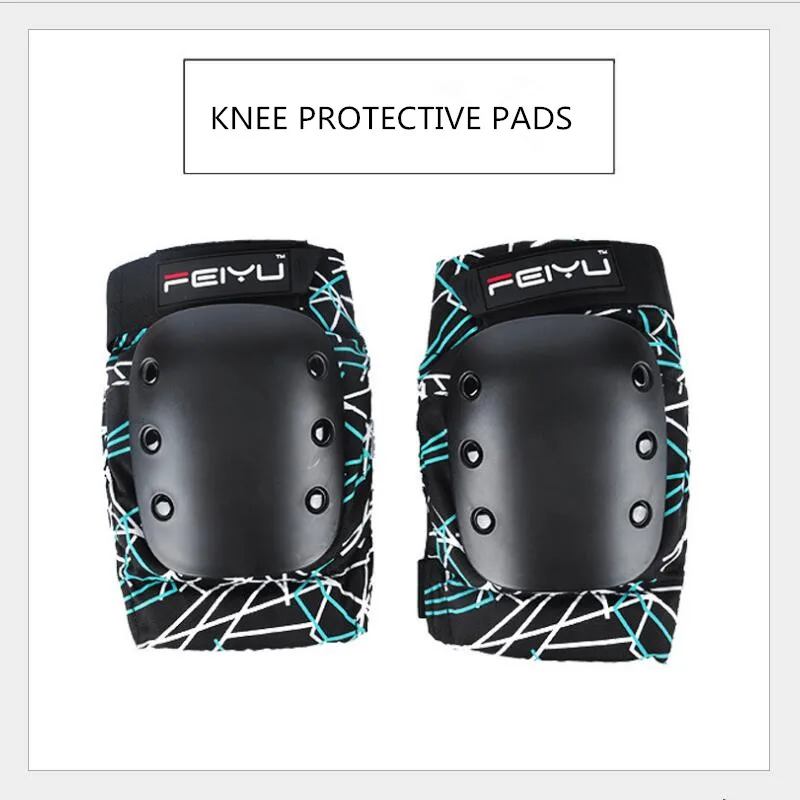 Защитные накладки FEIYU для коленей, резиновые и хлопковые, для скейтборда, роликовые защитные накладки, черные защитные накладки для взрослых