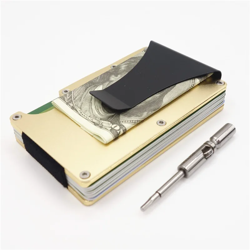 Металлический Мини карбоновый мужской ID кредитный держатель для карт Визитная Карточка Чехол Rfid кошелек - Цвет: Gold  Stainless