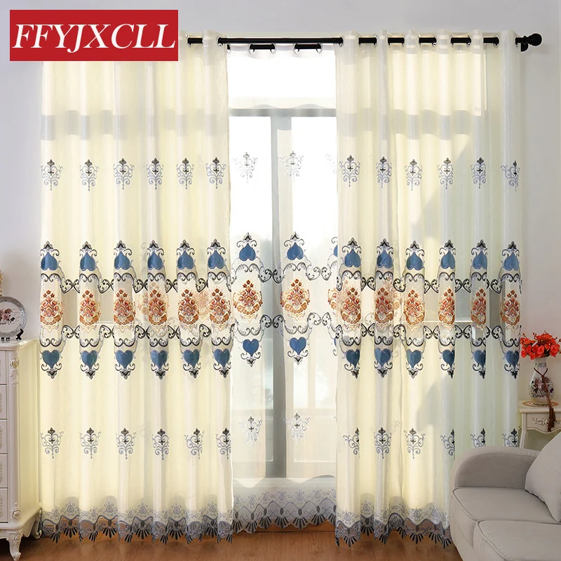 

Fine Beautiful Embroidered Floral Curtains For living Room Bedroom Kitchen Window Treatment Drapes Tulle Beige Yellow