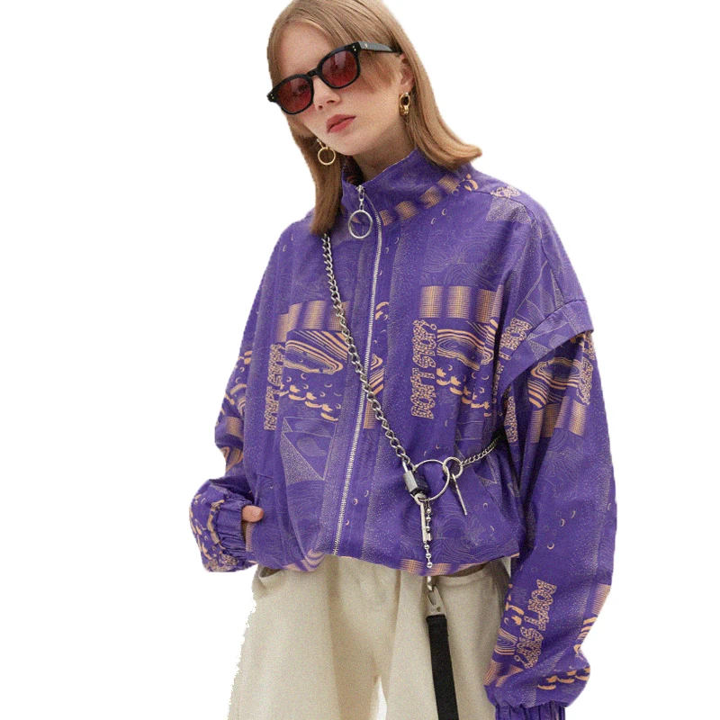 Женская Весенняя куртка с принтом в стиле Харадзюку, осенняя верхняя одежда в стиле пэчворк, пальто, уличная одежда в стиле хип-хоп, свободные куртки в стиле BF