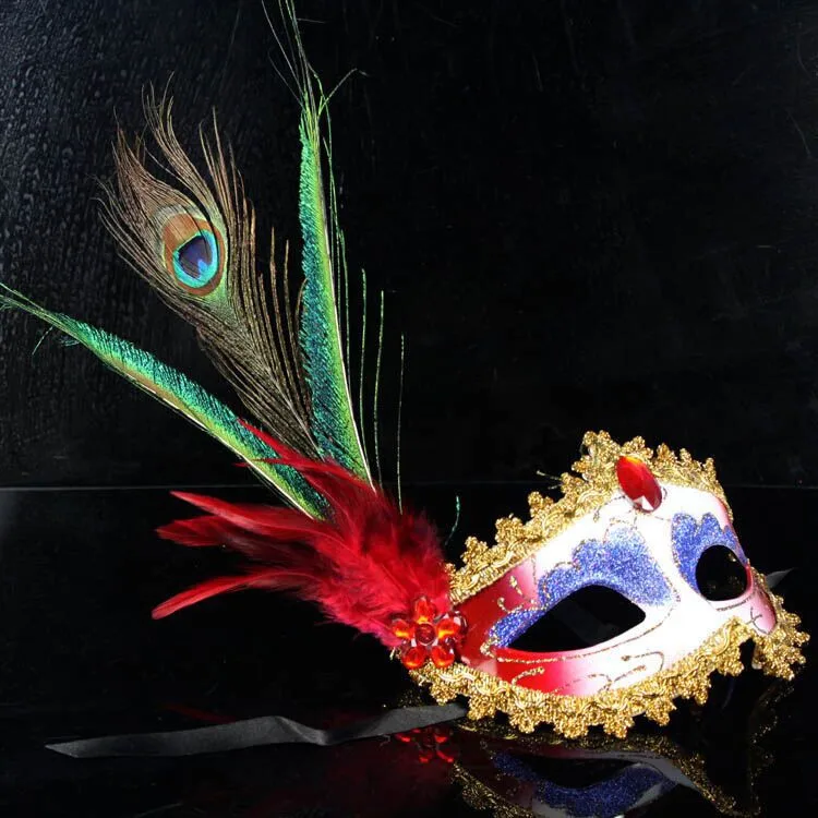 Luxury Peacock Feather Mask Half Face Women Mask Masquerade